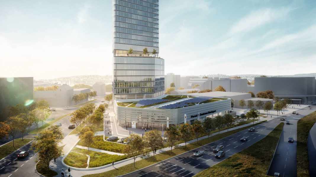 Bau des Porsche Design Tower und Porsche Zentrum Stuttgart