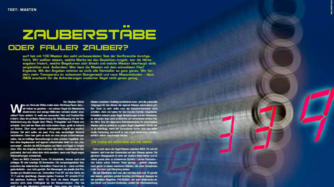 Masts weight and bending curve SURF