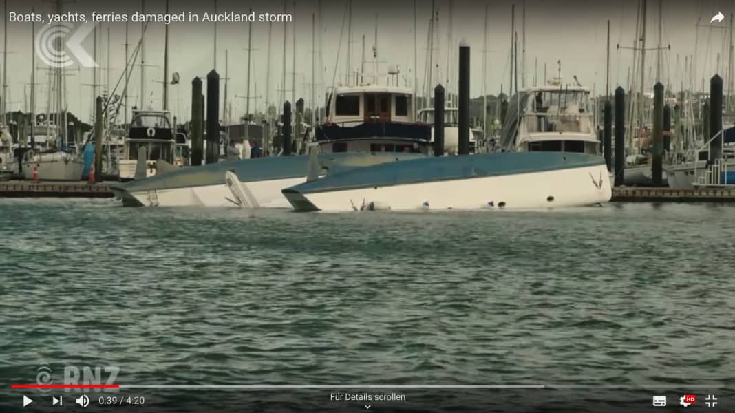 Storm in the harbour: Scary: Catamaran capsizes during storm in the harbour