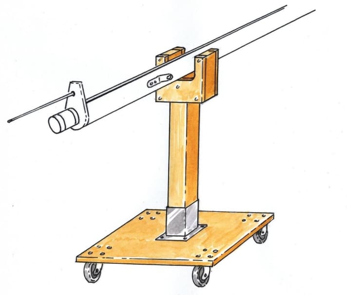   A movable pole mount is made from plywood, a solid base plate and castors.