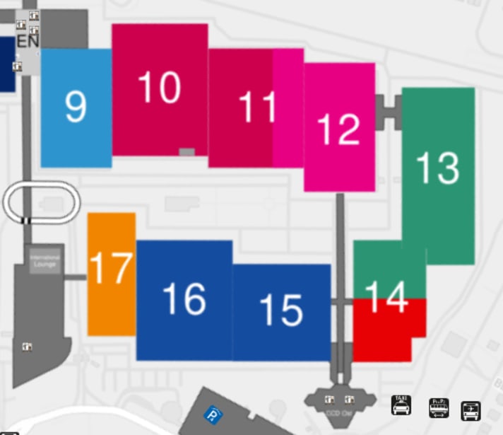 Statt in Halle 17 (unten links in orange) wird der Surf-Bereich im kommenden Jahr in Halle 12 zu finden sein