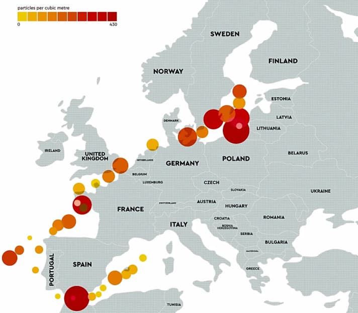 The Ocean Race's published graphic shows: No sample without plastic - Europe's seas are highly polluted