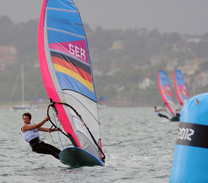   Toni Wilhelm surfs to 2nd place at the halfway point of the Olympic regatta