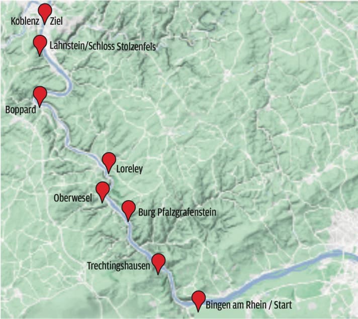 Die SUP-Tour Mittelrhein führt von Bingen nach Koblenz