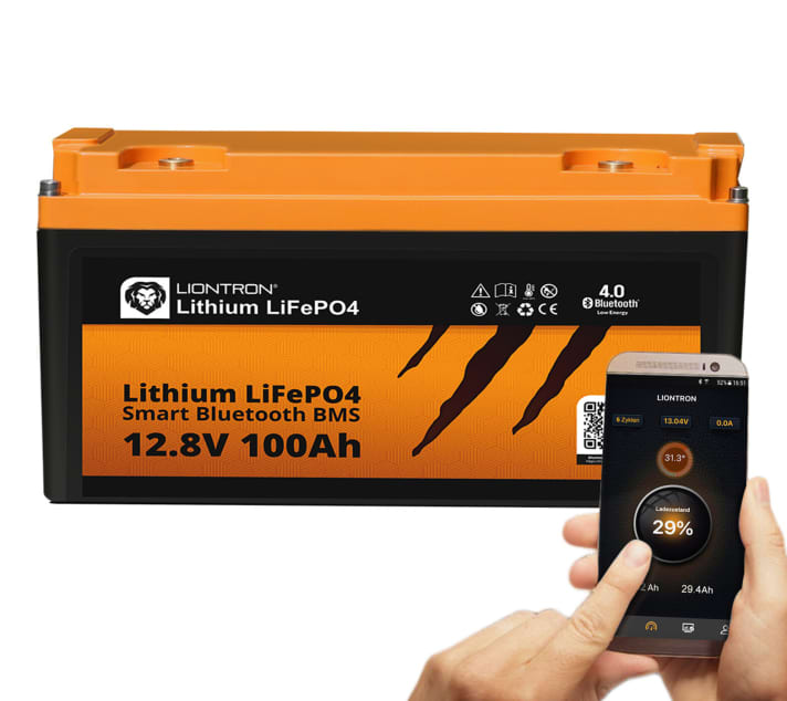   Les batteries lithium-fer-phosphate de Liontron sont équipées d'un système de gestion de la batterie et de Bluetooth. L'état de charge peut donc être surveillé via une application.
