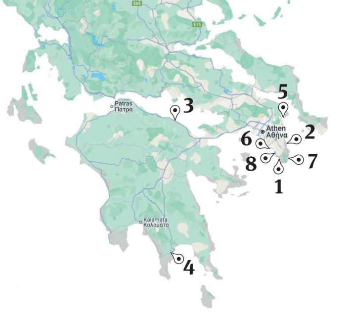 Many of the spots presented are located in the Athens metropolitan region.  There are many more spots to discover on the Peloponnese and the Gulf of Corinth.