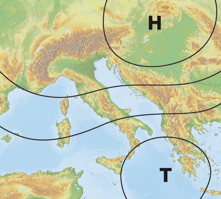 Levante current in the Strait of Bonifacio (Corsica)