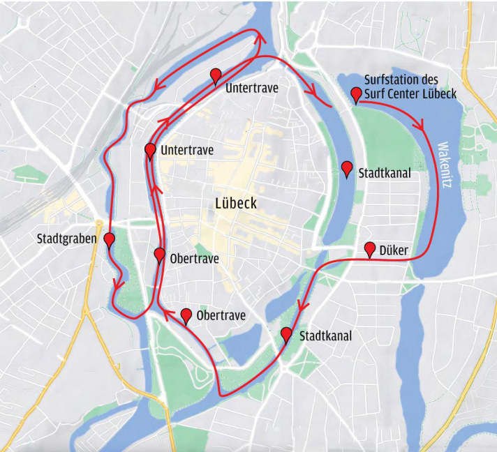 Die Altstadt von Lübeck liegt auf einer Insel im Fluss Trave. Inzwischen ist die Stadt aus den alten Mauern herausgewachsen.