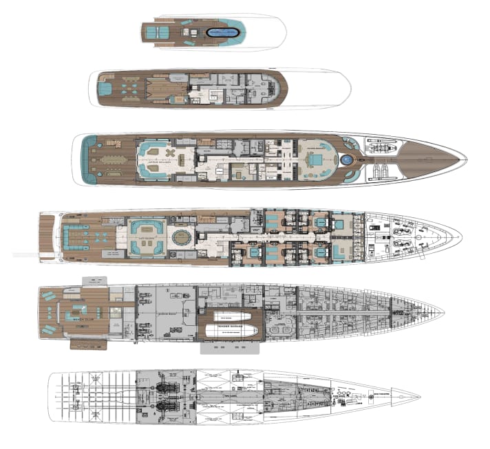 Separate areas: The guests live in six suites on the main deck, while the owner is accommodated one deck higher. The crew moves in in front of the tenders | Image: Guillaume Plisson