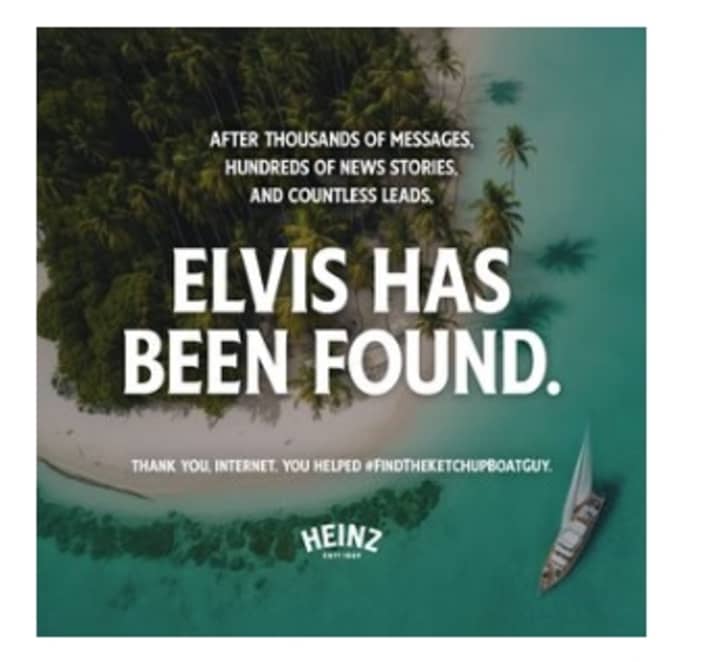Il post su Instagram di Heintz Ketchup che annuncia il ritrovamento di Elvis