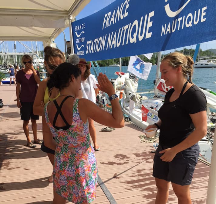   Lina Rixgens bei der Ankunft am Mini-Steg in Le Marin auf Martinique