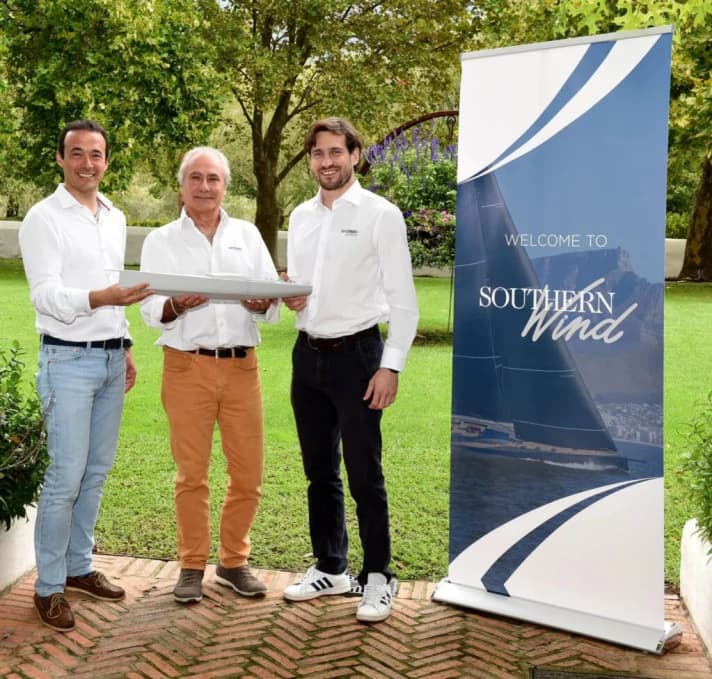 Werft-Team (v. l.): CCO Andrea Micheli, CEO Marco Alberti und der SW100X-Projektmanager Gabriele Sotgiu während der Projektpräsentation in Franschhoek