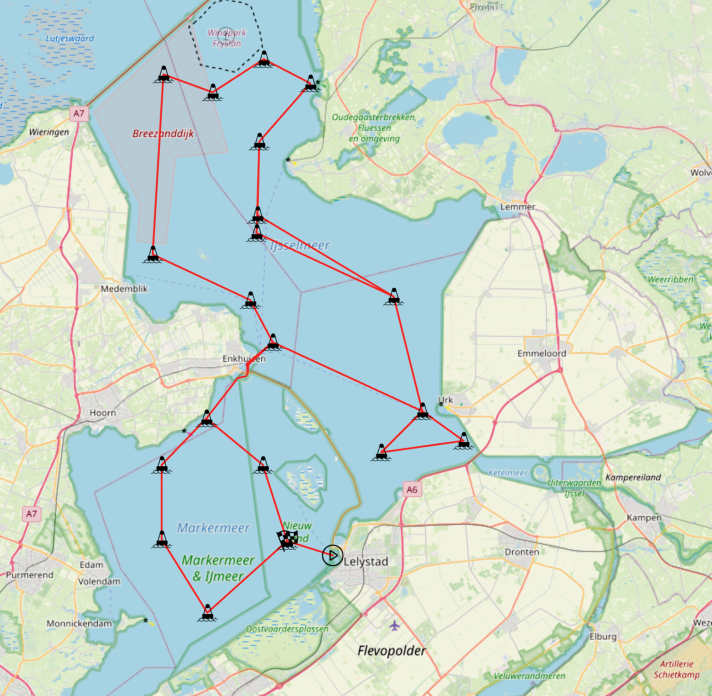 Comme le trio allemand, la plupart des skippers optent pour l'option d'itinéraire numéro cinq. Celle-ci part de Lelystad et fait le tour de l'IJsselmeer et du Markermeer.