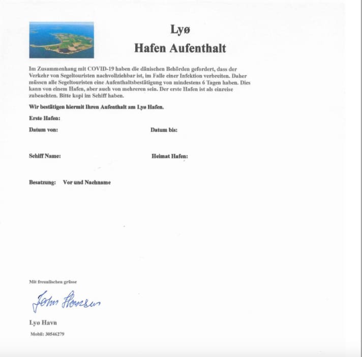   Resrevierungs-Formular des Hafens von Lyø