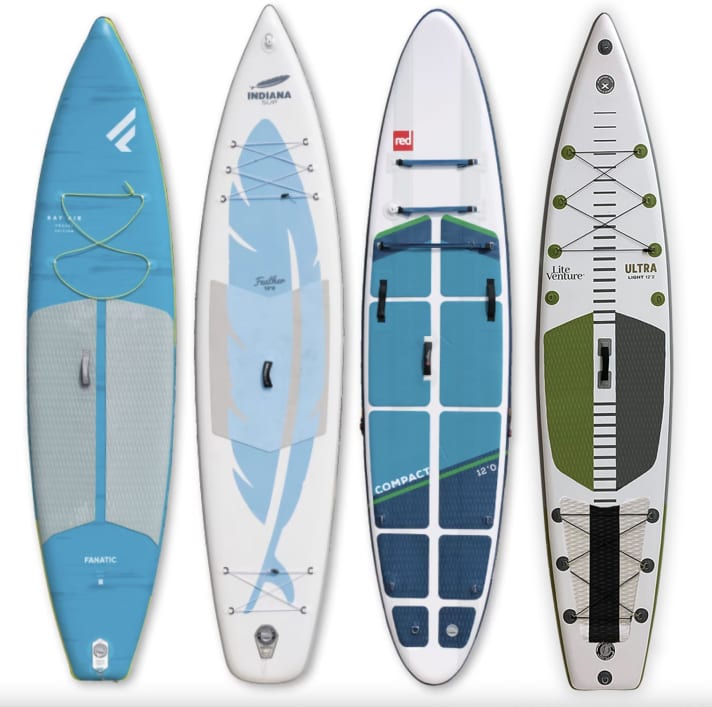 Fanatic Ray Air Pocket 11'6" x 31.0", Indiana Feather 12'6" x 30.0", Red Paddle Compact 12'0" x 32.0", LiteVenture ULTRA Light 12'2" x 30"