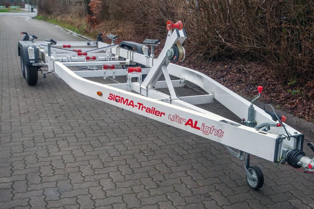 A classic motorboat trailer made from aluminium