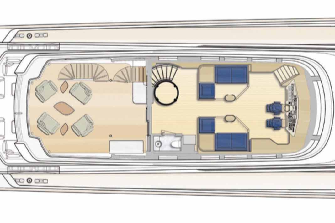 Bridges: The largest helm station is located on deck four. Above this, the captain has access to Fly or the Tuna Tower.