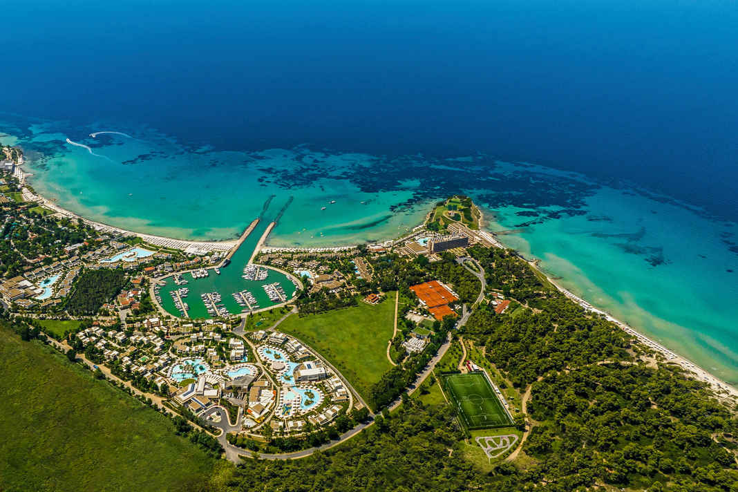 The Sani marina is well protected in a bay, surrounded by beaches and pine forests