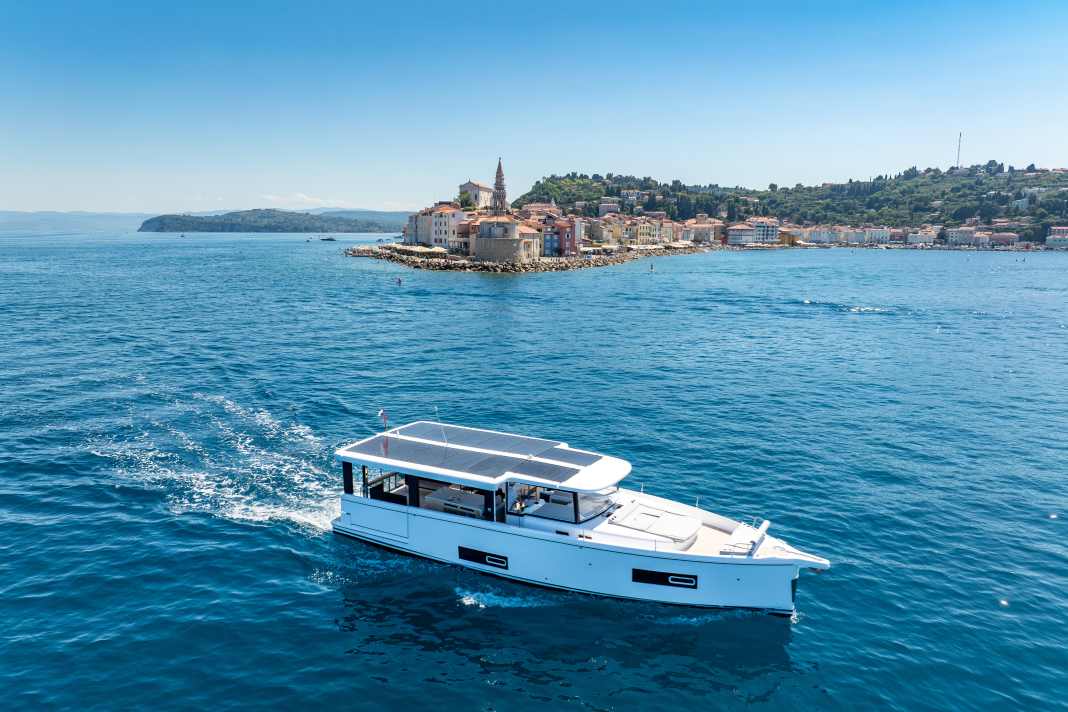 The Jeanneau Sea Loft 480 can be seen underway.