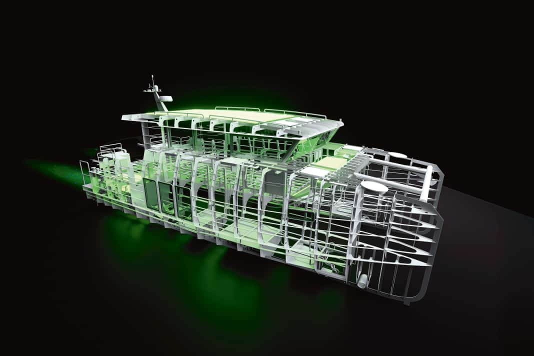 The aluminium frame of the Archipelago 40.
The motorised catamaran will be emission-free in future.