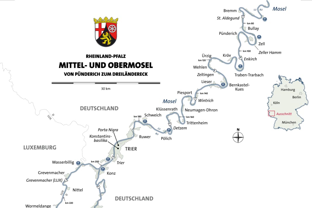 Übersichtskarte von Ober- und Mittelmosel.