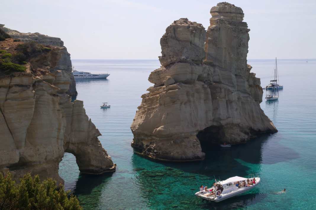 Anchoring off the rocks of Kleftiko in the south-west of Milos