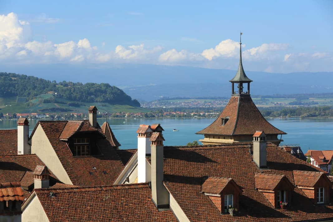 View from the town wall over the old town of Murten