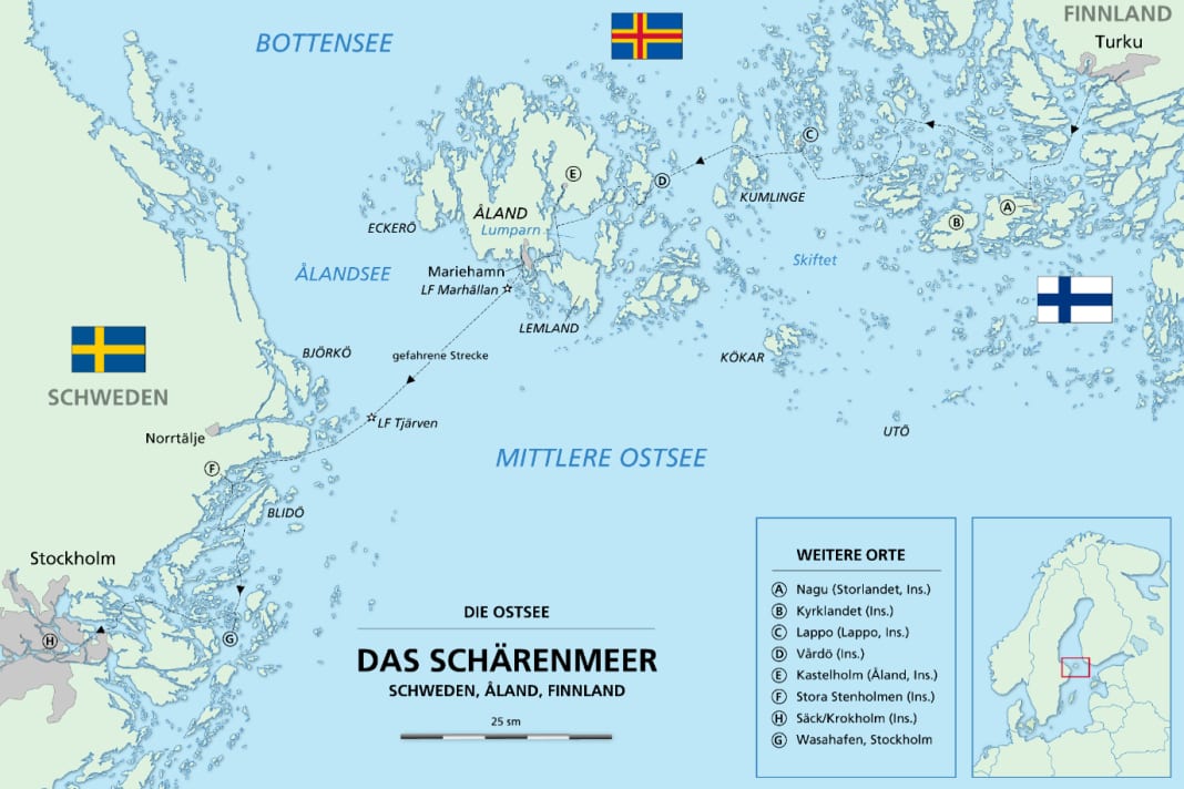 Map of the archipelago with the course of the "Rolling Swiss 2"