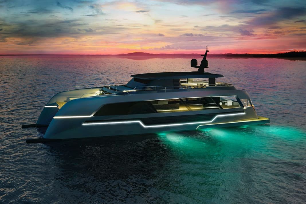 Only the finest. Inspired by the design of super sports cars, Sunreef has created a catamaran in a class of its own. The enormous width creates space for a ballroom-style saloon and an owner's suite with bathroom and terrace. Three guest cabins and a fly with bar and whirlpool are also included as standard. It goes without saying that wishes such as a fitness centre on the Beletage will be realised.

	Info: http://www.sunreef-yachts.com
