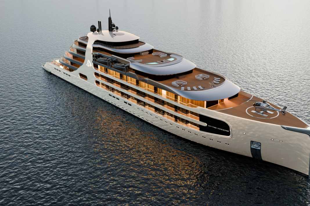 The Maybach yacht liner "Beyond Horizons" was planned with a total of 30 exclusive suites. The exterior design was created by Dölker & Voges in Hamburg. | Rendering Maybach Ocean Club