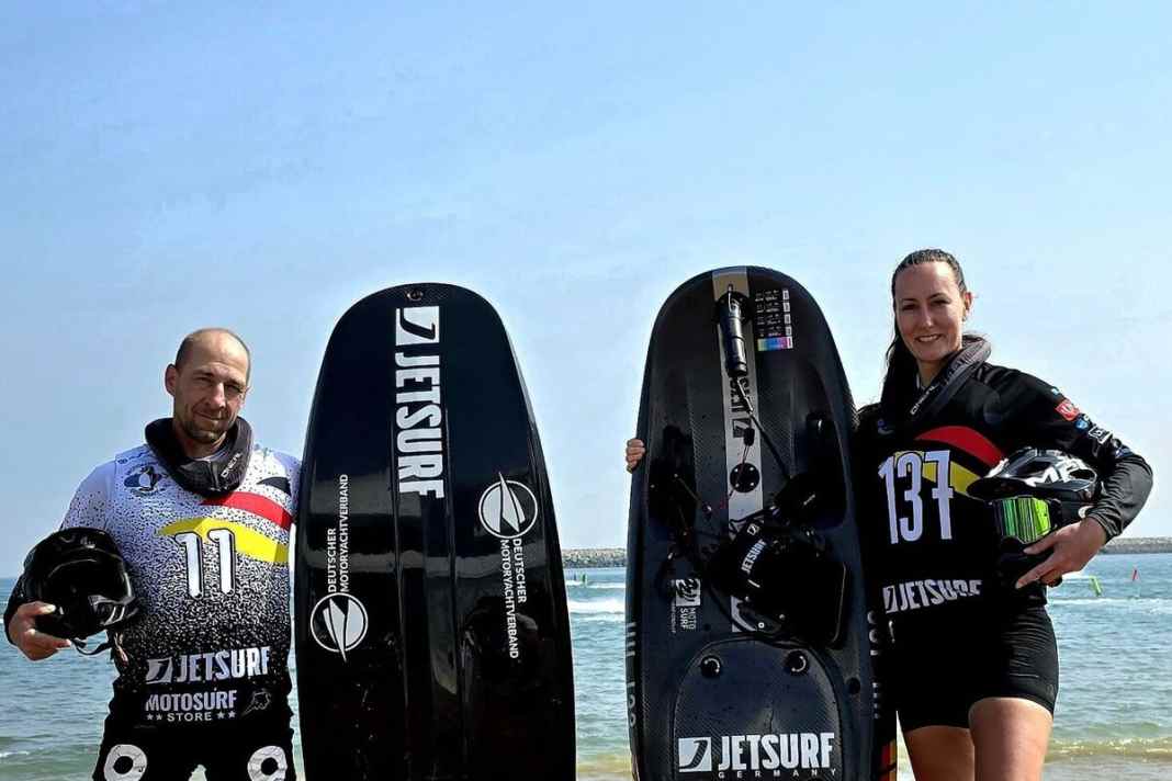The German motosurf duo at the qualifying heats in Fujairah at the weekend Sebastian Lux and Jennifer Beckmann.