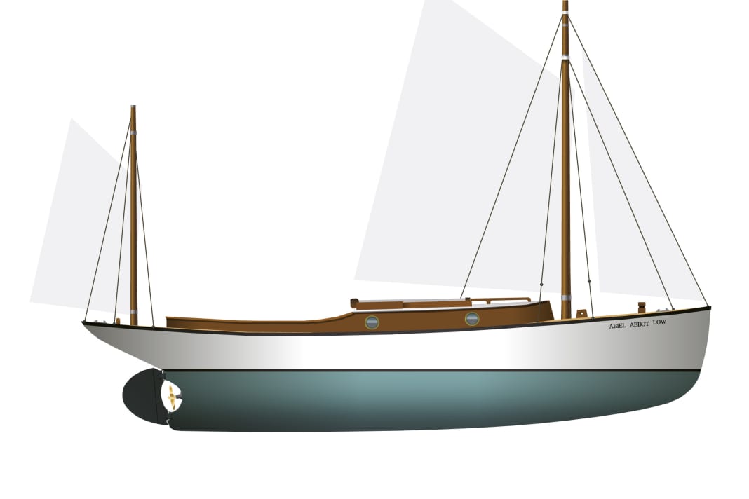 1902: „Abiel Abbot Low“: Der 11,50 m lange Spitzgatter aus Holz war mit einem Zweizylinder-Kerosinmotor mit 10 PS ausgerüstet.