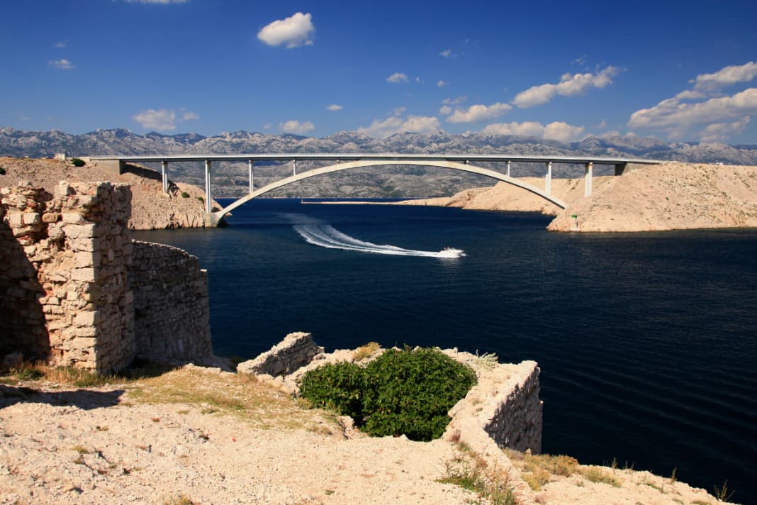 Around the island of Pag in a chartered cabin cruiser.