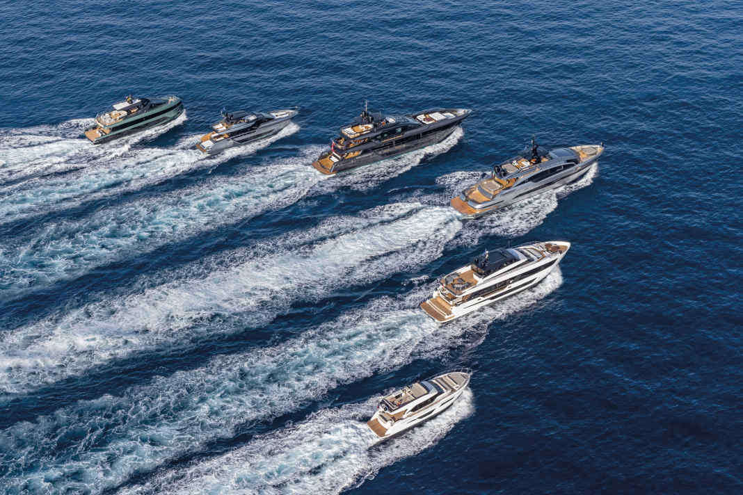 The diversity of the Ferretti fleet in motion The group includes the brands Riva, Pershing, Ferretti Ycahts, Wally, CRN, Custom Line and Itama.