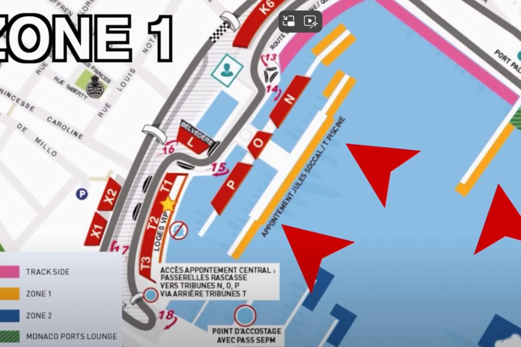 Zone 1: Superyachts moored close to the race track