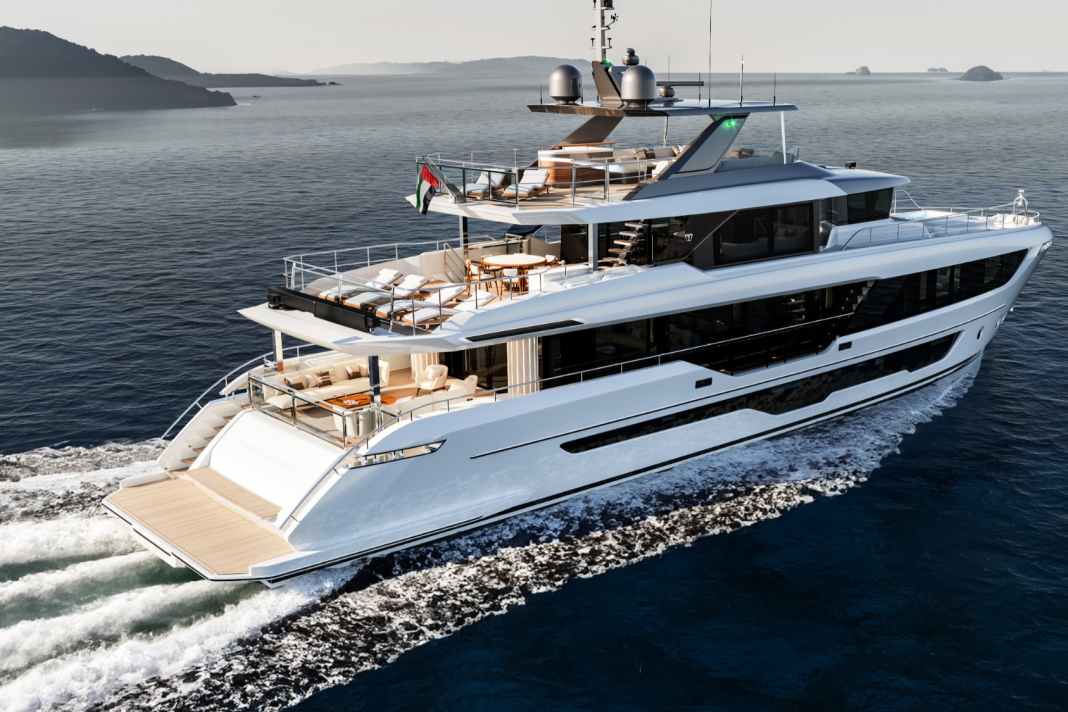 A first look at the 34 metre Majesty 112 Terrace with flybridge. A design by Phathom Studio.