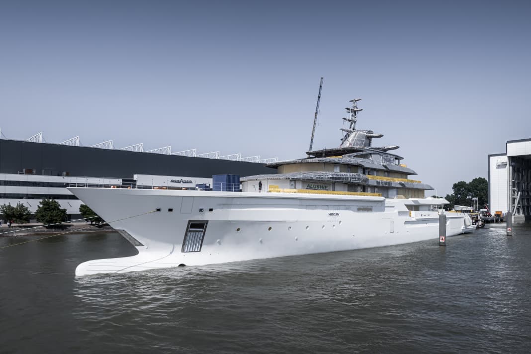 Oceancos 111-metre project Y722 docking in Alblasserdam in the Netherlands