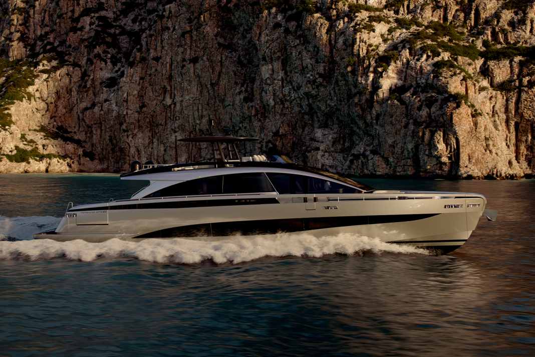 The 27-metre-long planing yacht, with its bold hull lines and striking appearance, was developed in collaboration between Studio Vallicelli Design and the Ferretti Group’s design department.