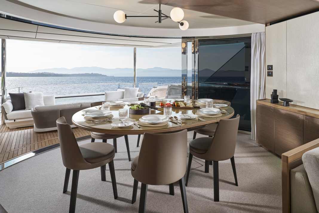 Fresh air: Curved sliding doors open up the dining area to the cockpit outside.
