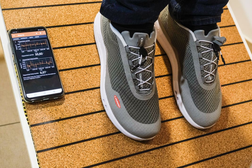 Standing on the inclined plane: the maximum achievable angle of inclination was measured using an app