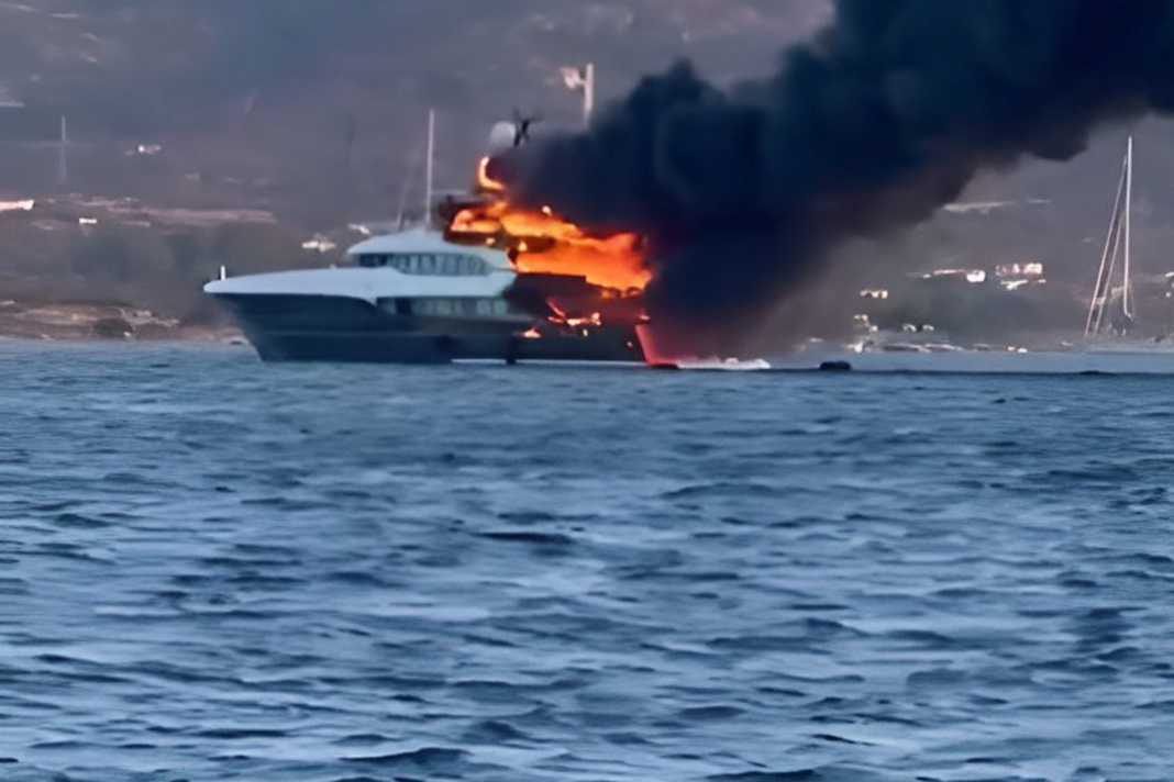 Column of smoke off the Sardinian coast