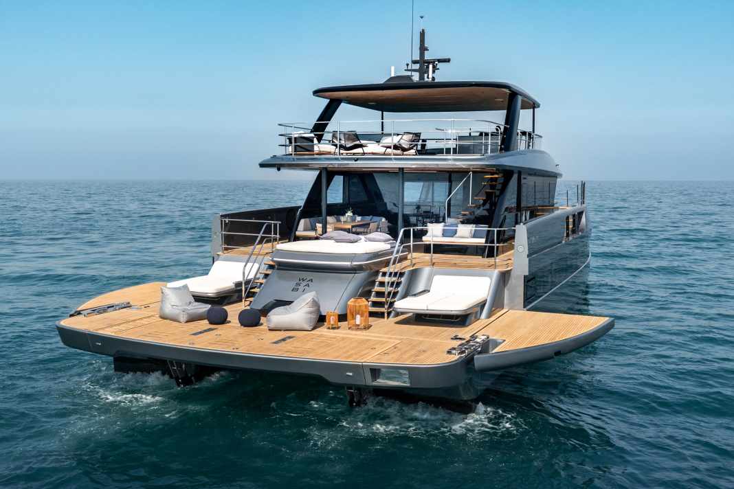 Sunreef 88 Ultima - with fold-down drop sides.