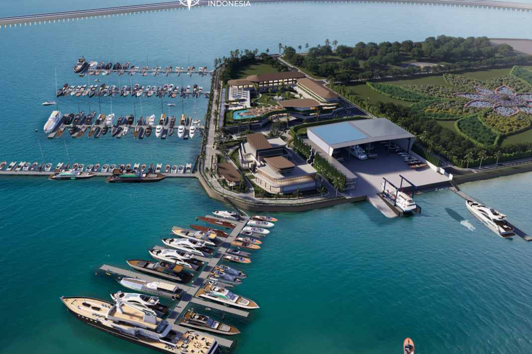 Ecco come apparirà il porto turistico di Bali Gapura. La prima parte sarà inaugurata nel 2026. Per allora sarà aperto anche il servizio di assistenza agli yacht (a destra).