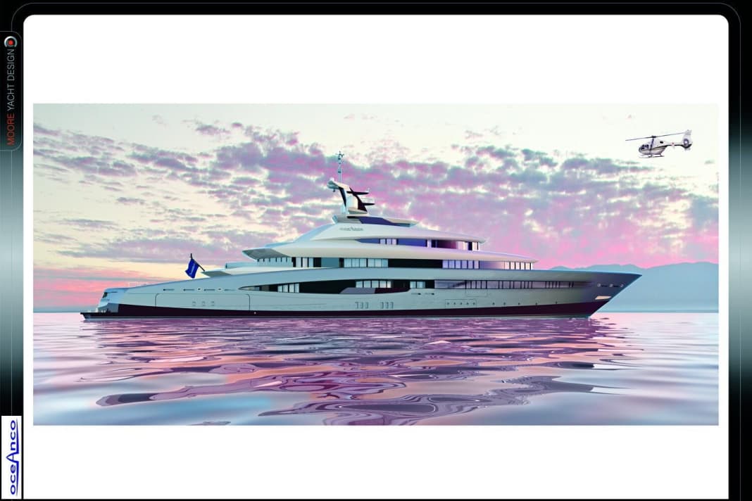 Oceanco is working with many yacht designers to further develop its successful 80 metre-plus platform. One of the latest concepts from the Dutch shipyard, which has caused quite a stir in recent years with formats such as "Alfa Nero", "Vibrant Curiosity", "Anastasia" and "Seven Seas", is an 85.75 metre project from the computers of Moore Yacht Design, based in Bath, England.