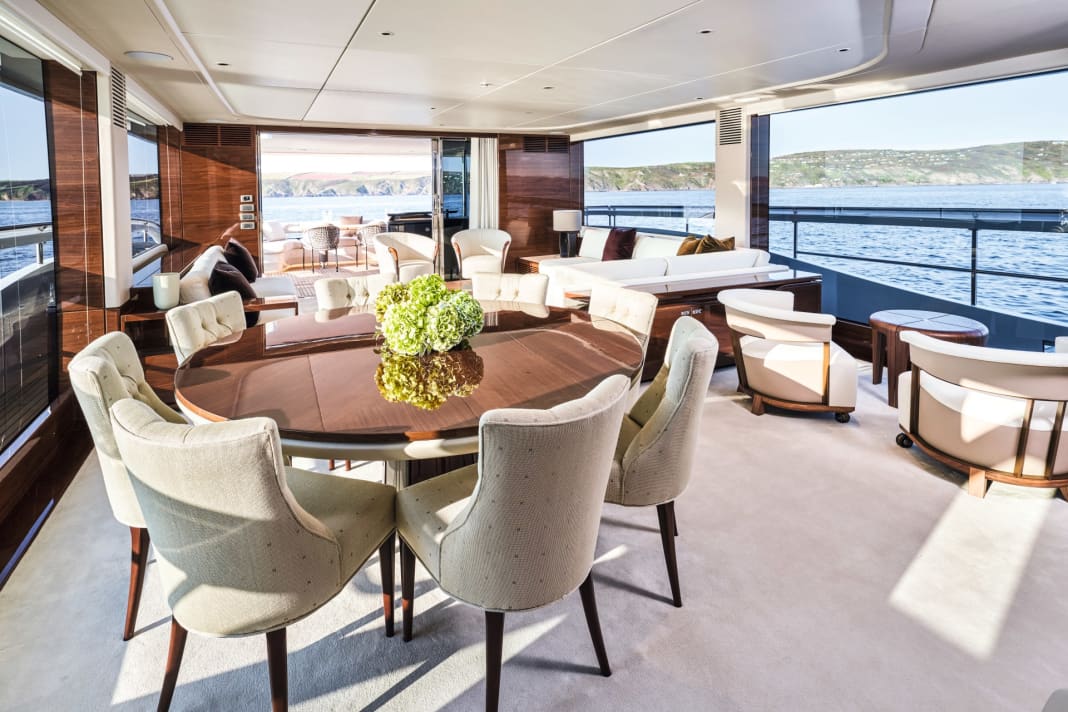 Living areas: The saloon on the main deck offers three different zones with a dining area, armchair alcove and sofa lounge.