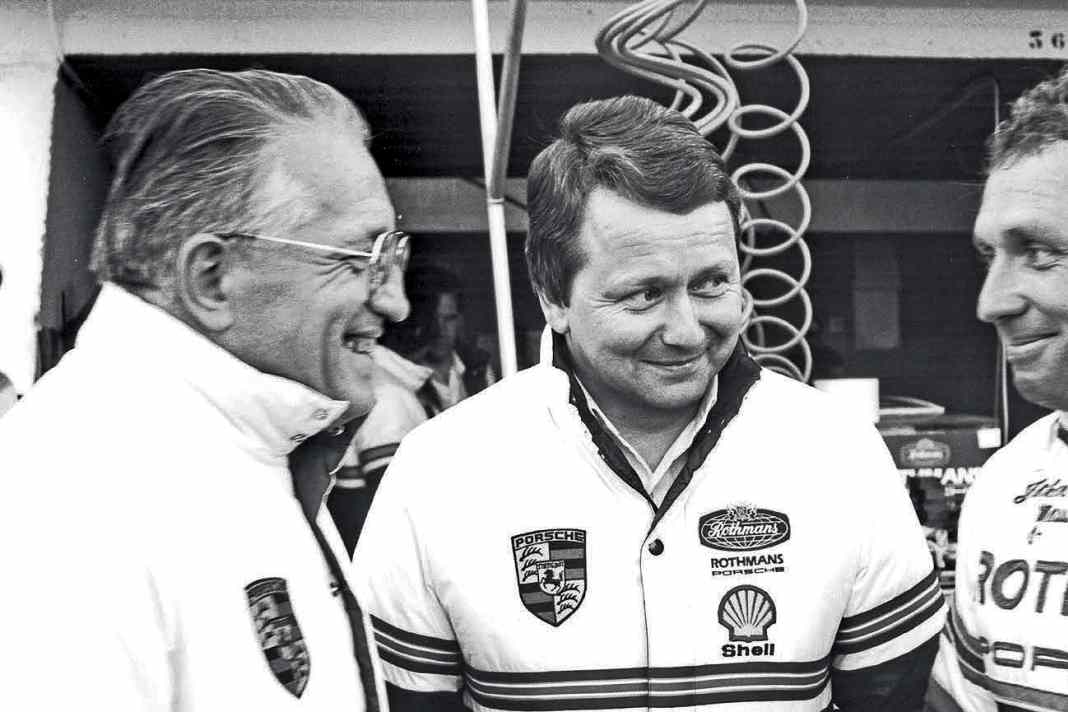 Helmuth Bott, Dr. Wolfgang Porsche und Jochen Mass in Le Mans 1982 (v.l.)