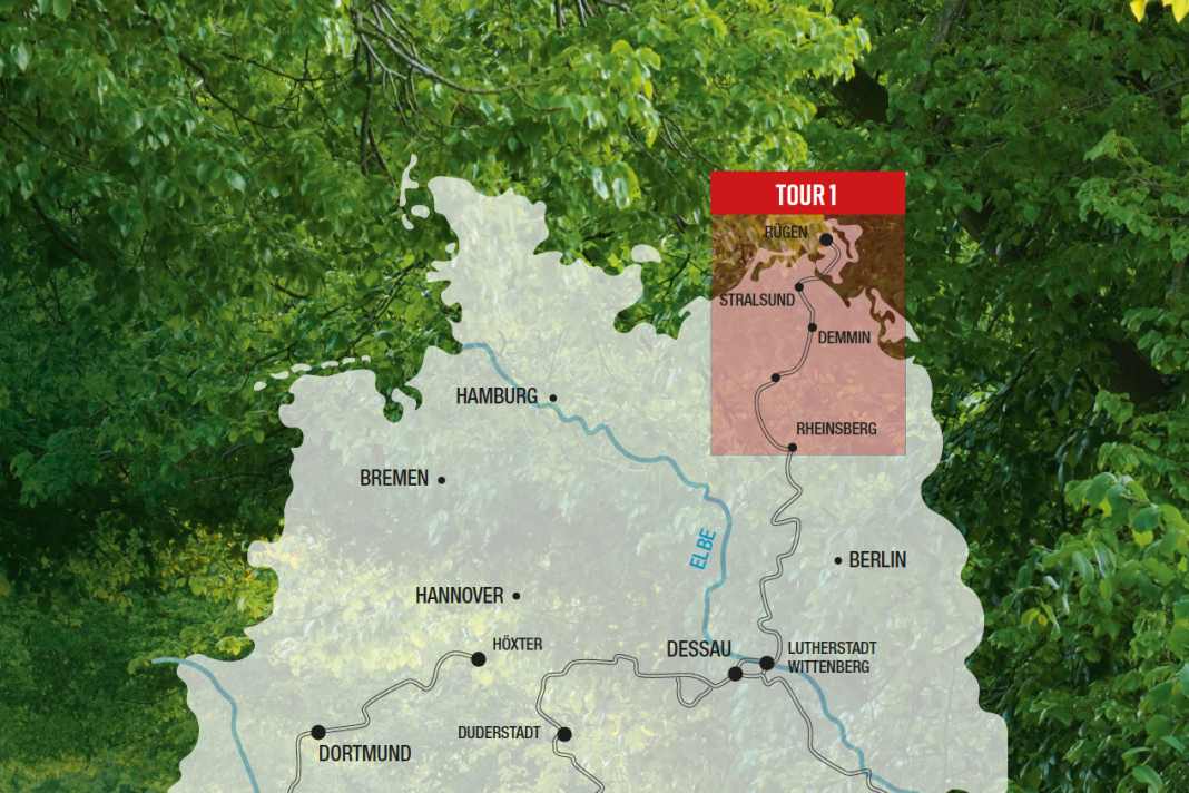 Deutsche Alleenstraße
Von Nord nach Süd, aber auch nach Ost und West: Die rund 2.900 Kilometer lange Alleenstraße verläuft zwischen den Inseln Rügen und Reichenau im Bodensee und bietet dabei als Abstecher die NRW-Route
sowie die Sachsen-Thüringen- Schleife. Die Passagen mit der gestrichelten Linie gelten als
Pflanzstrecke, wo vermehrt neue Alleen angelegt werden. Infos: alleenstrasse.com