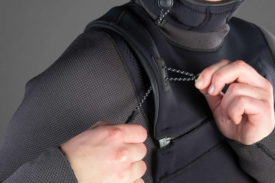 Comfortable access through the front zip, narrower at the hips