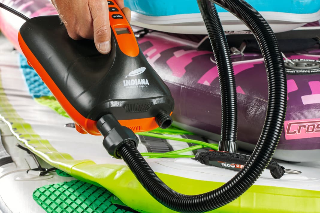 If you prefer to use your strength while paddling instead of pumping up your iSUP, you should look for an electric pump!