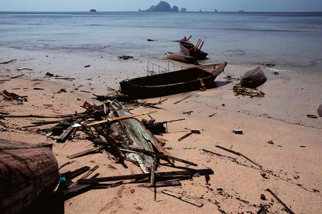 Phi Phi Island after the tsunami, Neil and his boat left just a few minutes before. Source: © Corbis.  All Rights Reserved.